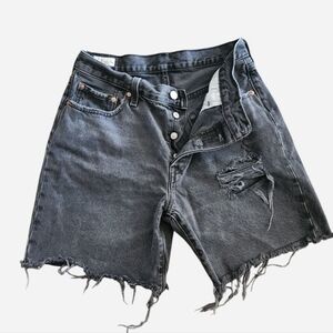 Levi's 501 90s Distressed Black Mid Thigh Denim Shorts Size 29